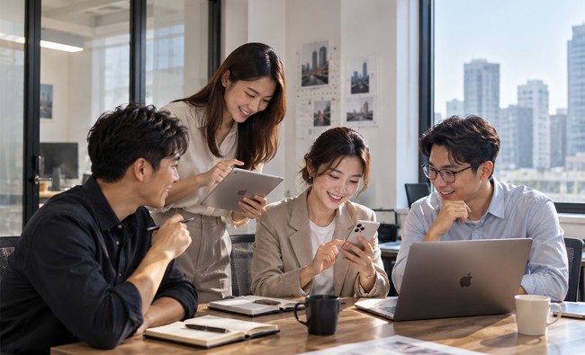 廣東話 AI 與 On-device AI 在電郵撰寫、會議摘要、跨語言客服及外勤記錄的應用示意。